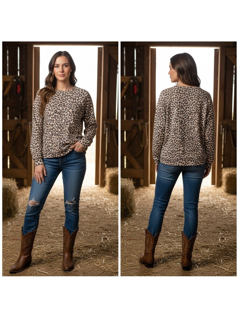 1868 - Peace Love World Leopard Print Pullover Sweatshirt Size L